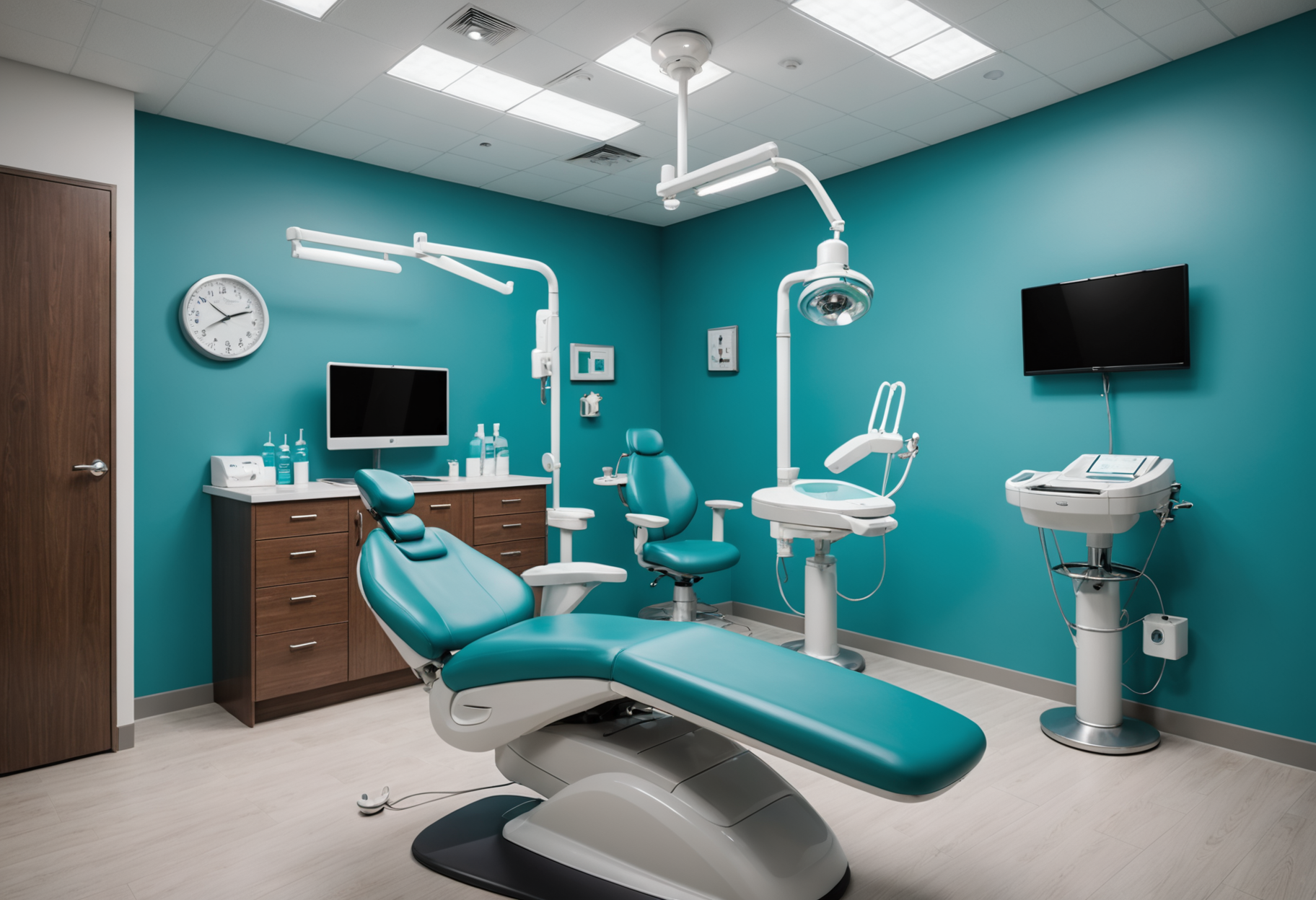 Bright modern dental operatory with teal accents representing Dr. Park's treatment room