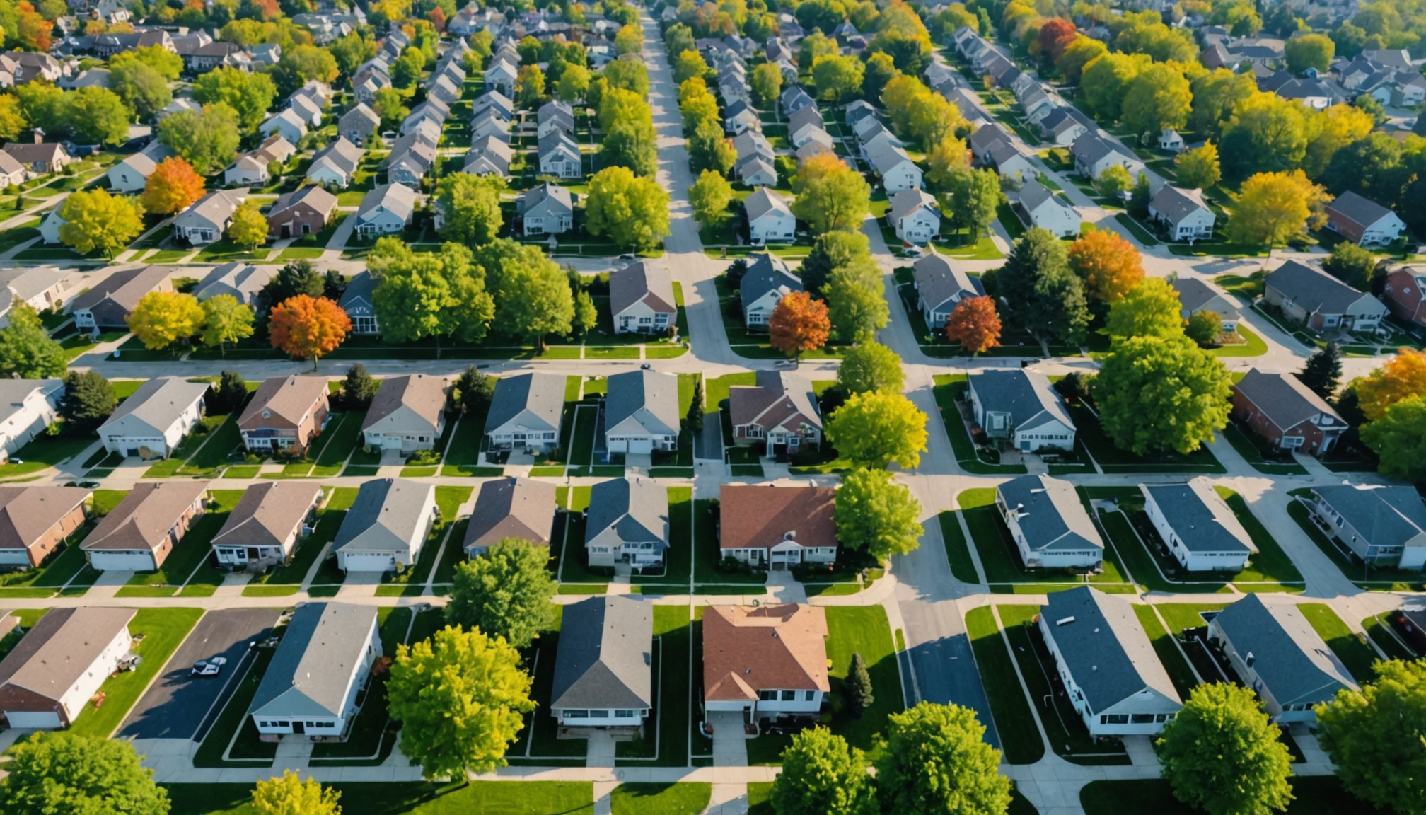 Aerial view of suburban Chicago neighborhood near dental office