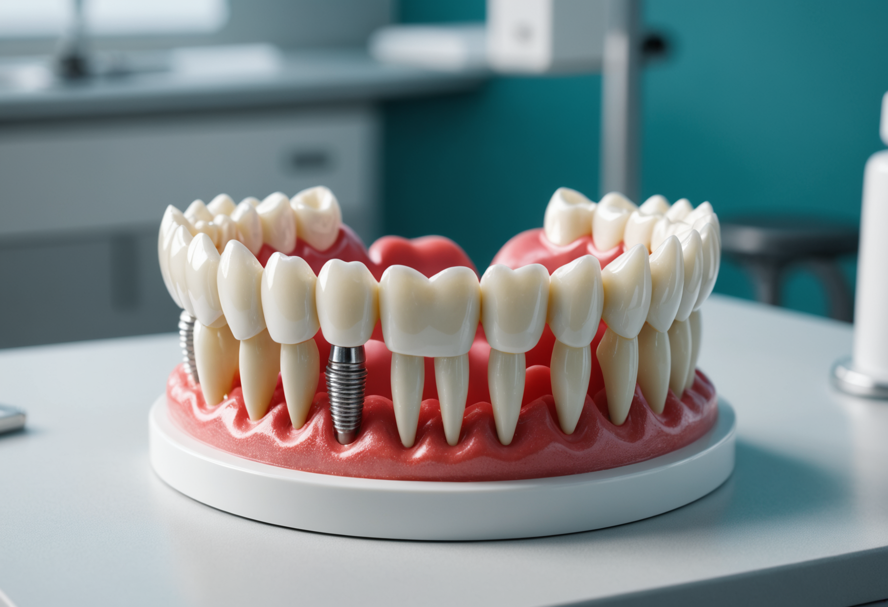 Dental crown model on display in a clinical environment